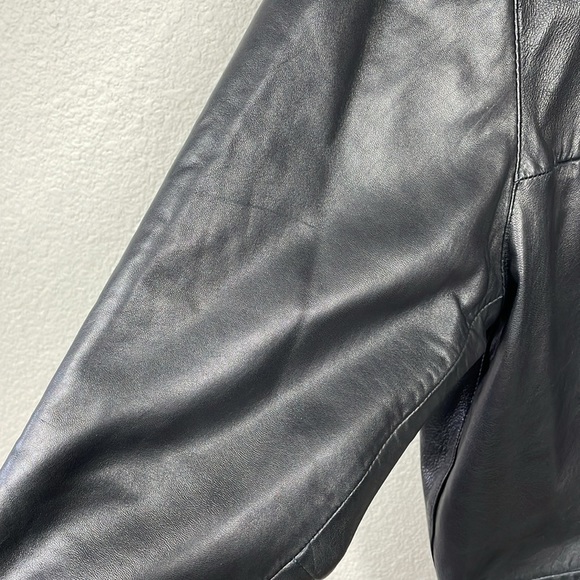 Kenneth Cole Black Leather Full Zip Bomber Jacket Zip Pockets Sz L - Picture 12 of 16